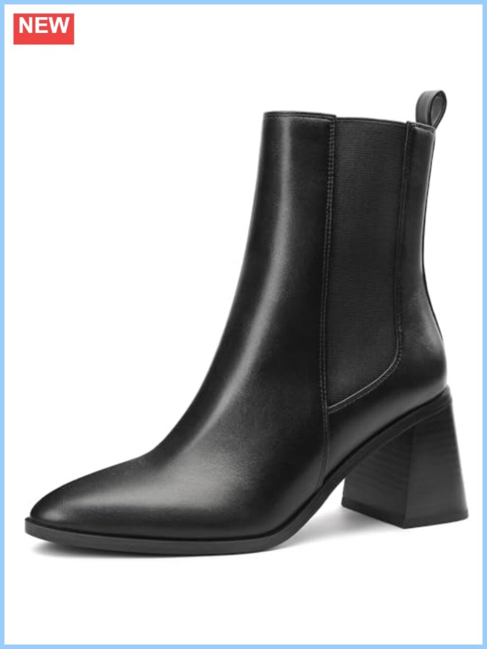Chelsea Ankle Boots Chunky Block Heel Pointed Toe Faux Leather